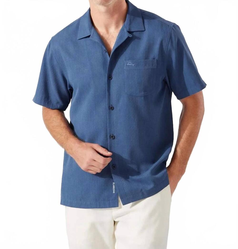 NEW TOMMY BAHAMA coastal breeze check islandzone camp shirt in dockside blue